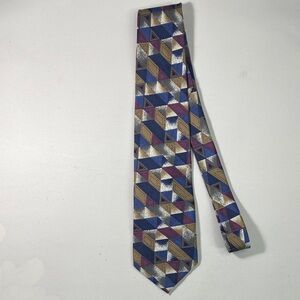 Elegant Geometric Tie in Blue, Purple, and Gold